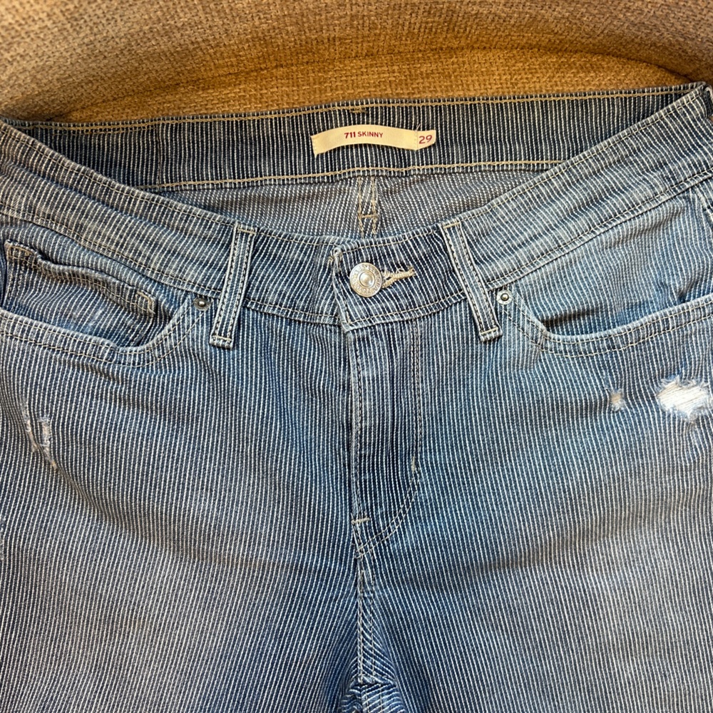 Levi's Women's Striped Light Blue Pin Striped Straight Leg Jeans